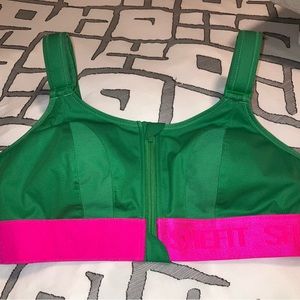 Kelly green and hot pink SheFit Ultimate Sports Bra